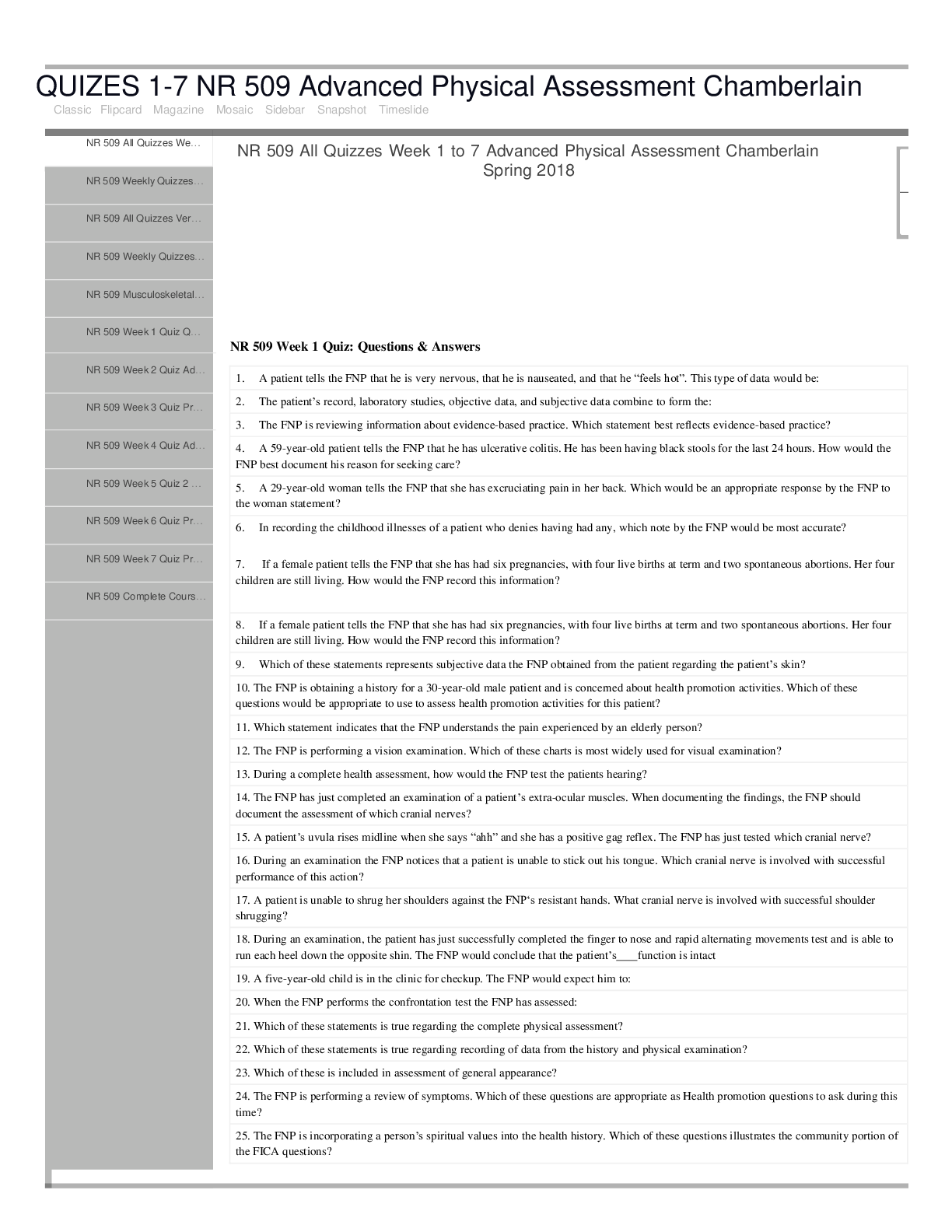Preview image for QUIZES 1-7 NR 509 Advanced Physical Assessment Chamberlain